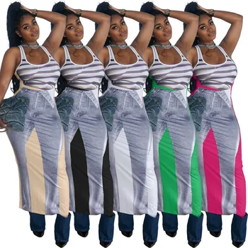 Bežné Ženy Pruhované Šaty Bez Rukávov Tlač Streetwear Dlhé Šaty Strany Noc Clubwear Šaty Pre Ženy Vestidos Obrázok