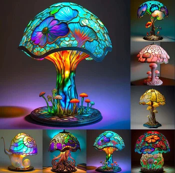 Farebné Magické Huby Stolná Lampa Živice Rastlinného Sochy Ozdoby Nočné Svetlo Európskeho Vidieka Halloween Domácej Ploche Dekorácie Obrázok