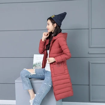 Kórejský módne dole bavlna kabát žien zimná bunda s kapucňou slim bavlna dlhá srsť pevné bežné žien príliš hrubá srsť Obrázok