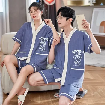 Letné Ženy, Oblečenie Na Spanie Nohavice Hombre Bavlna Mužov Plavky Domov Odev Nastaviť Japonsko Páry Krátke Pyžamo Topy Obrázok