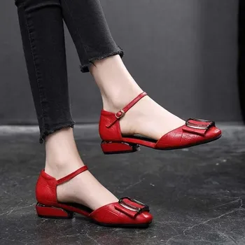 Nové Letné Ženy Sandále 2023 Žien Euro-Americkej Baotou Kožené Sandále Ženská Móda Jeseň Non-slip Ploché Ležérne Topánky Obrázok